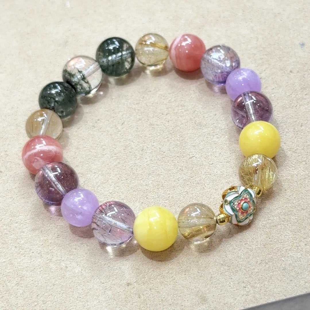 【照日葵】蜜蜡红纹石紫锂辉绿幽灵紫超七手串11M+