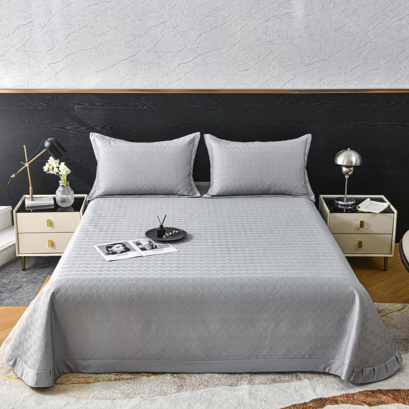 60支小斜纹纯棉纯空调被百搭纯棉绗缝床盖三件套夹棉防滑床轻奢