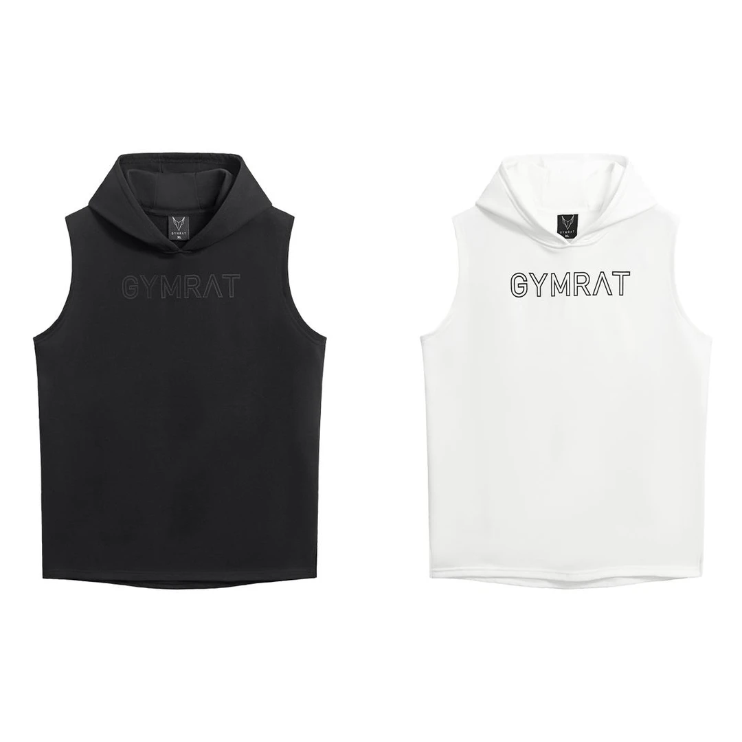 GYMRAT「005」恶鼠运动刺绣贴布连帽运动健身篮球短袖背心