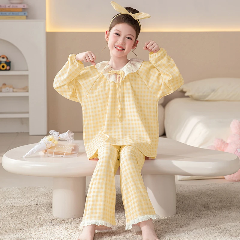 女童睡衣春秋新款儿童纯棉长袖套装中大童女孩可爱洋气亲子家居服