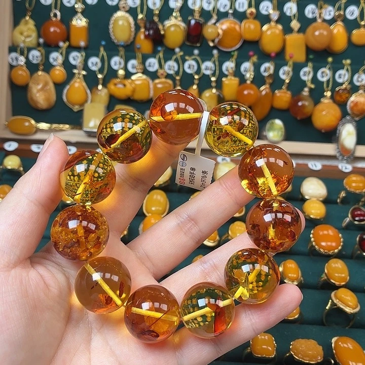 琥珀银S925镶嵌手串