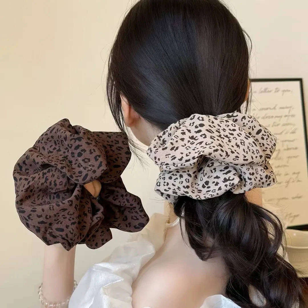 复古高级感百搭豹纹布艺大肠圈女大号宽版头绳个性高弹力皮筋发绳