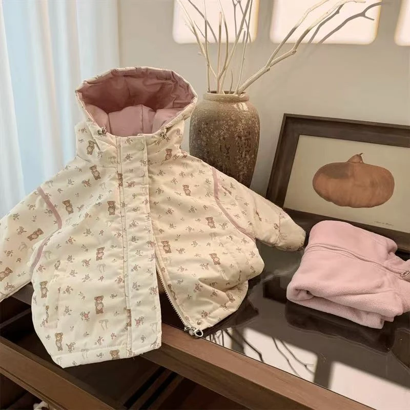 儿童保暖外套棉服冲锋衣两件套2025秋冬新款女宝宝棉衣百搭绒内胆
