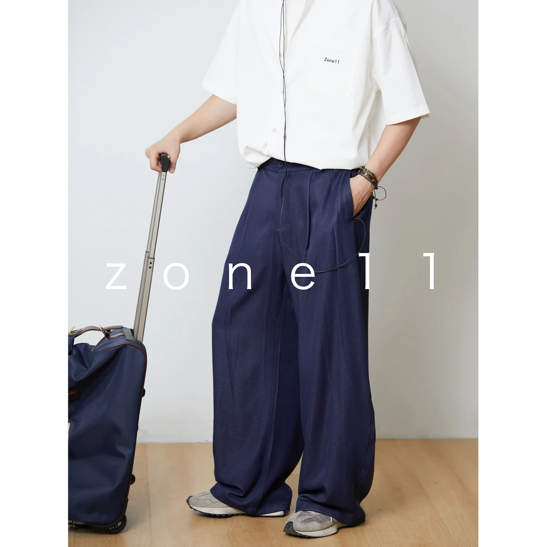 Zone11夏2025「」薄款休闲西裤宽松弯刀休闲半松紧高级穿搭凉ZK026