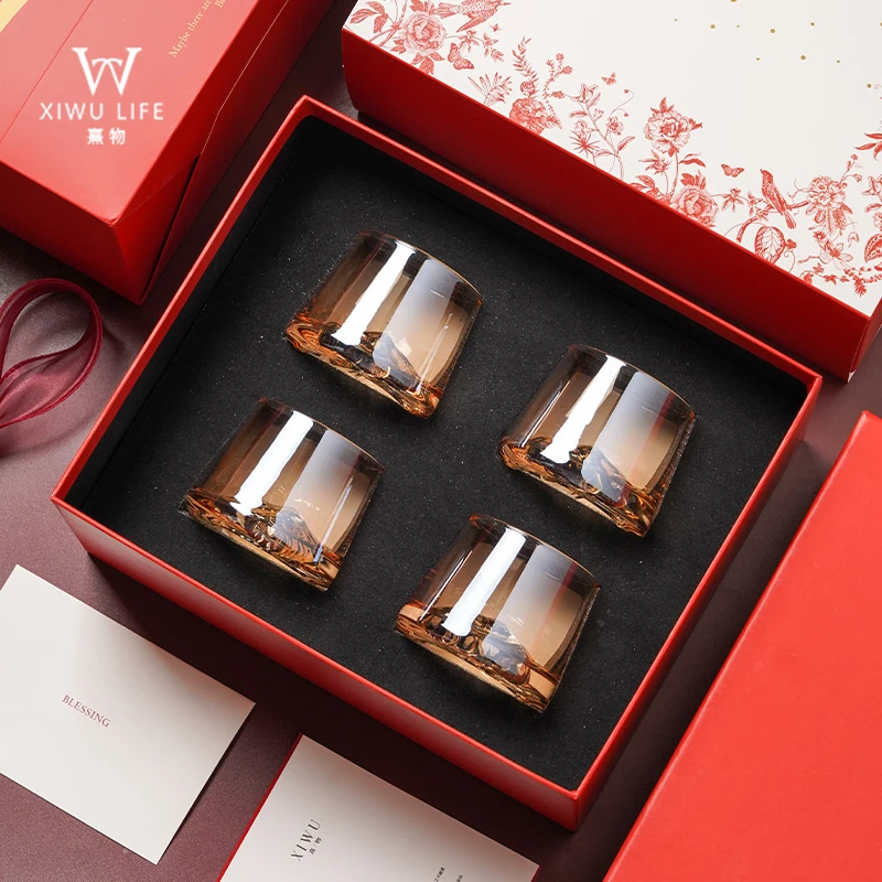 熹物【水晶富士山】玻璃杯创意水晶杯酒杯水杯杯子礼盒套装伴手礼