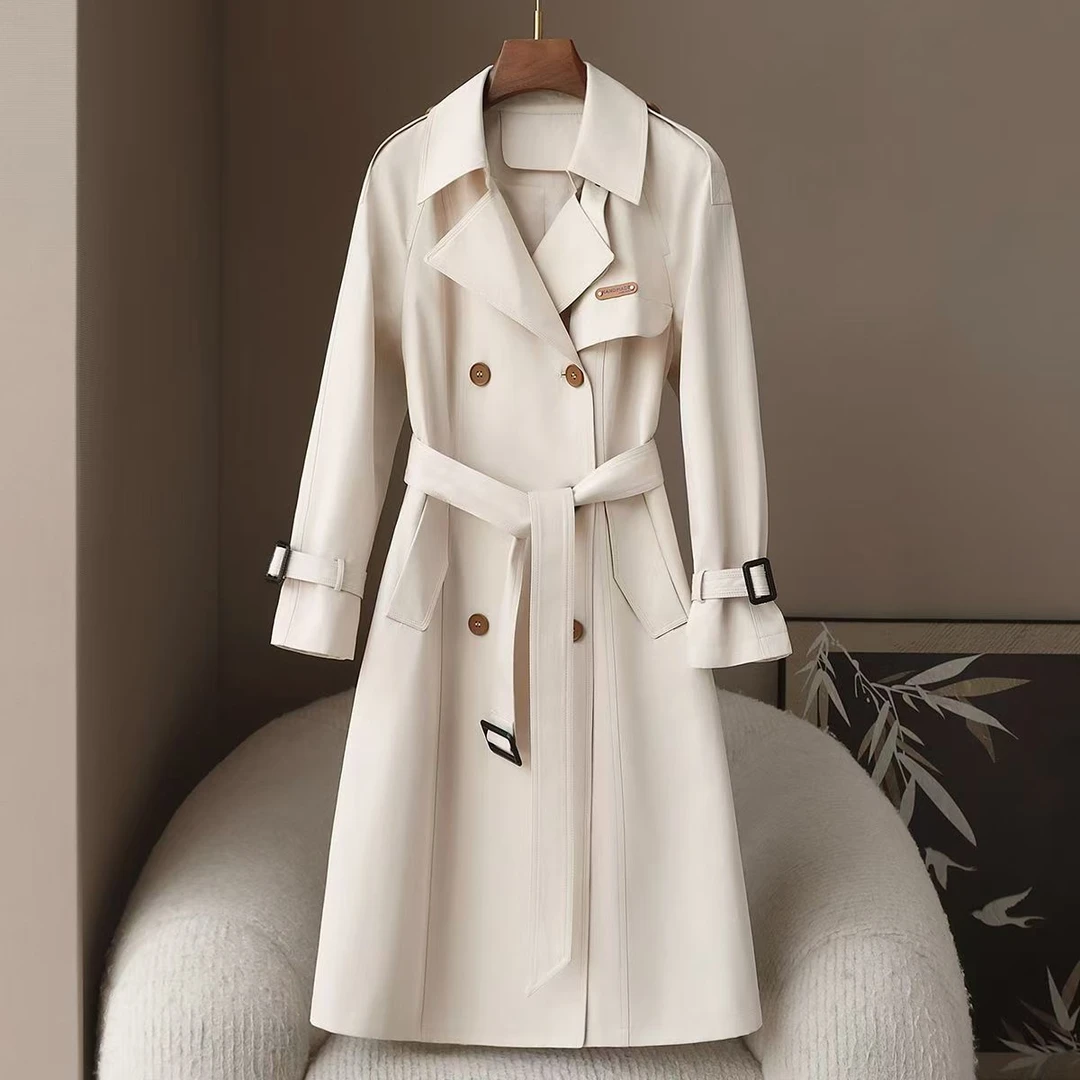 【时尚新款】扣号模式非主图显瘦气质收腰英伦风韩版过膝百搭风衣