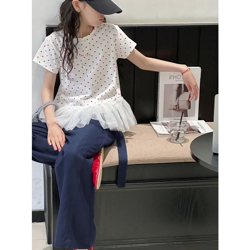 K28799蕾丝花边女童短袖T恤2025新款夏装儿童洋气上衣打底衫休闲t