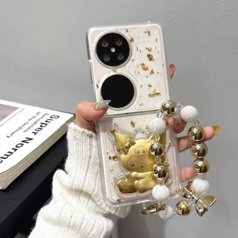 卡通立体库洛米适用华为pocket2折叠手机壳透明金箔purax女款手链