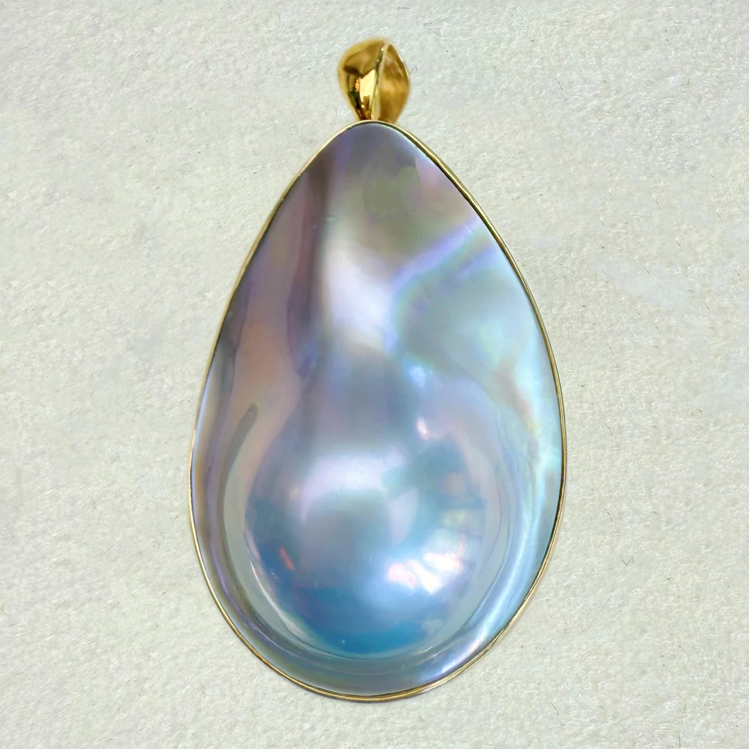 朕的珠 超大尺寸款荷包蛋厚金系列 炫彩海水马贝吊坠18K黄金成品