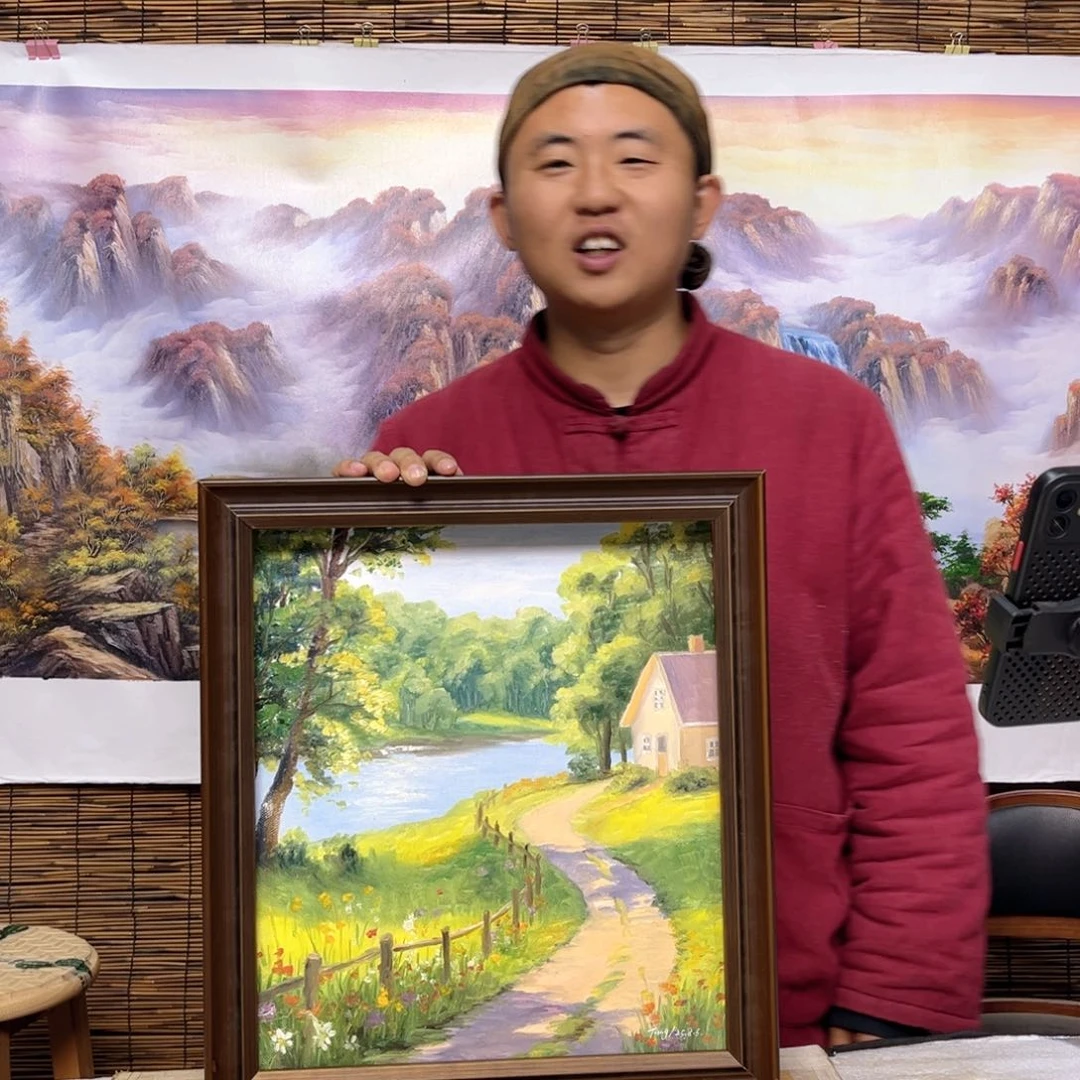 油画行路人小院绘画作品竞拍