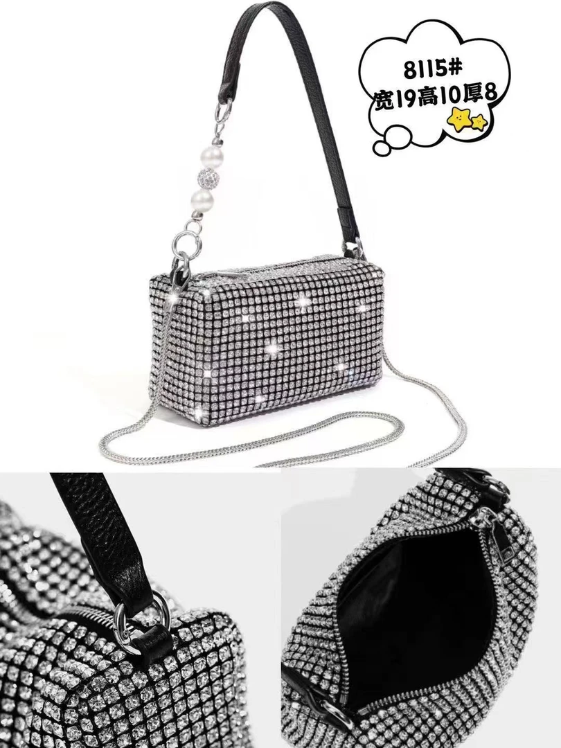 单根小众迷你式单肩包彩钻链条时尚包饺子包满钻镶钻女士桶包肩包