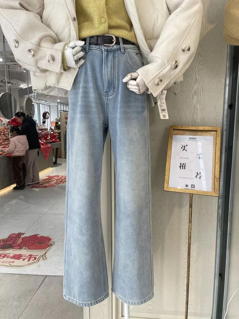 【门店同款】ENJOY冬季小狗刺绣加绒窄版裤160752130