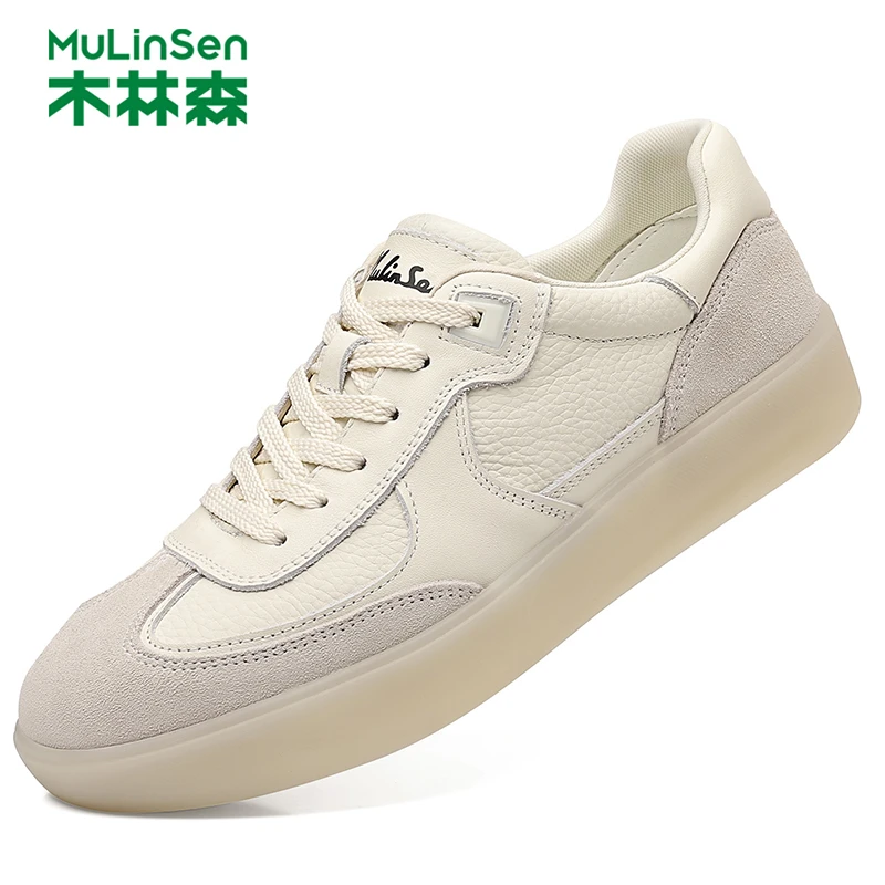 【德训白鞋】木林森新款头层牛皮德训小白鞋男时尚潮流四季软底软面