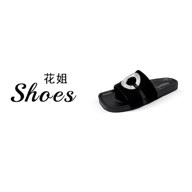软底舒适百搭新款时尚平底水钻一字凉拖-HT729