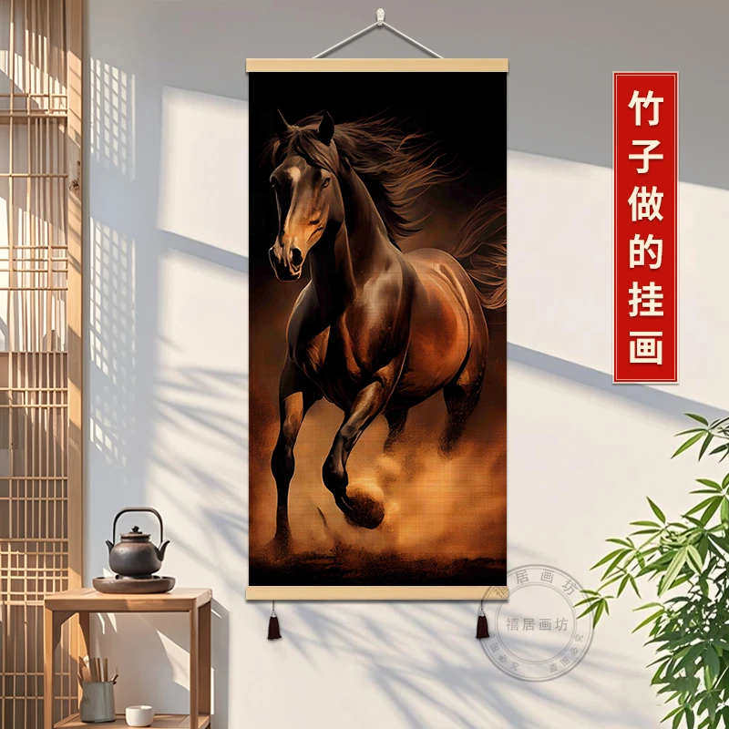新款竹编骏马装饰画玄关客厅办公室背景墙壁画好寓意书房间竹艺画