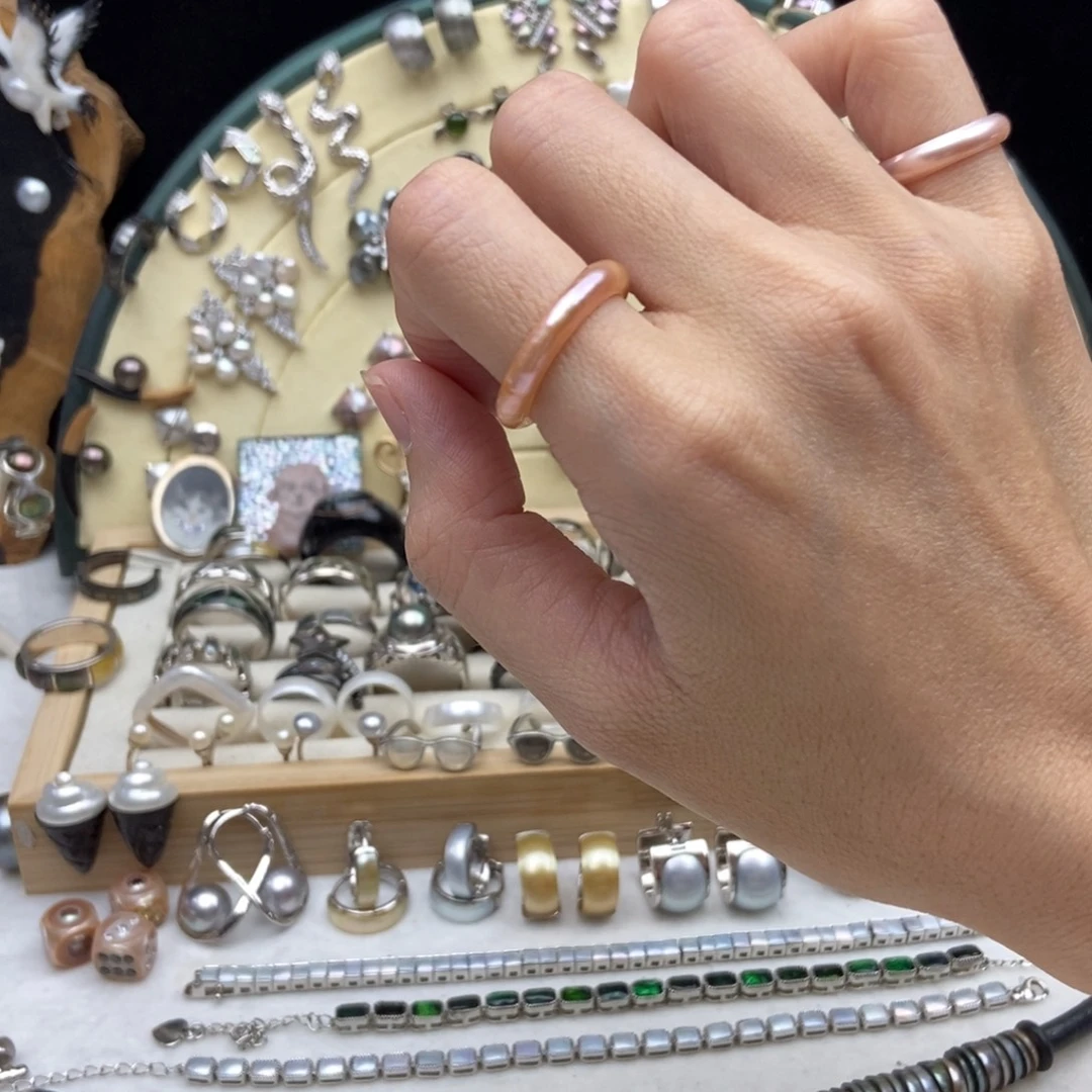 画框淡水珍珠未镶嵌蔷薇粉珍珠指环15号