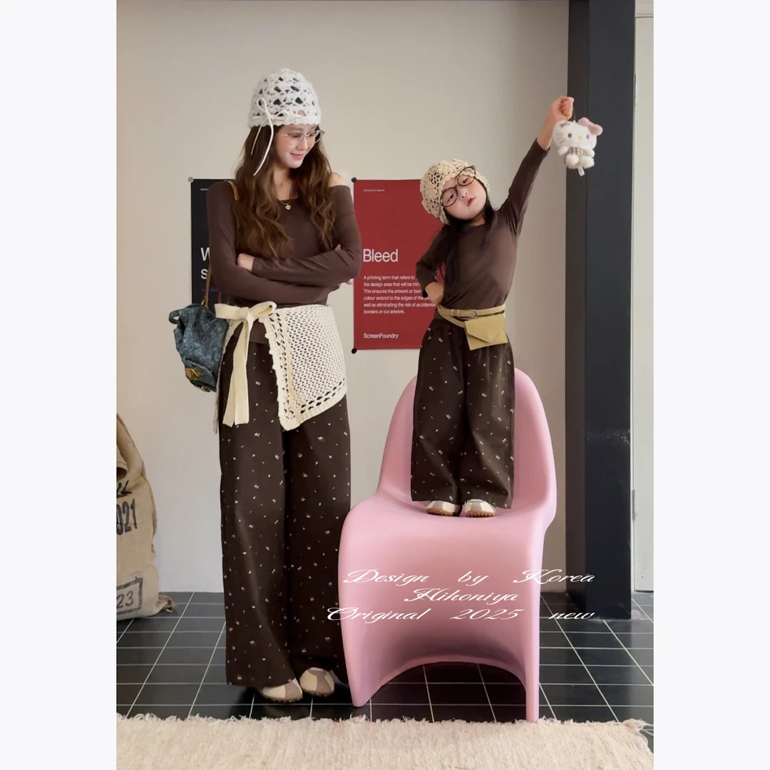 【胡桃夹信】三Hihoniya~2025秋季亲子假两件斜肩显瘦长袖T套装