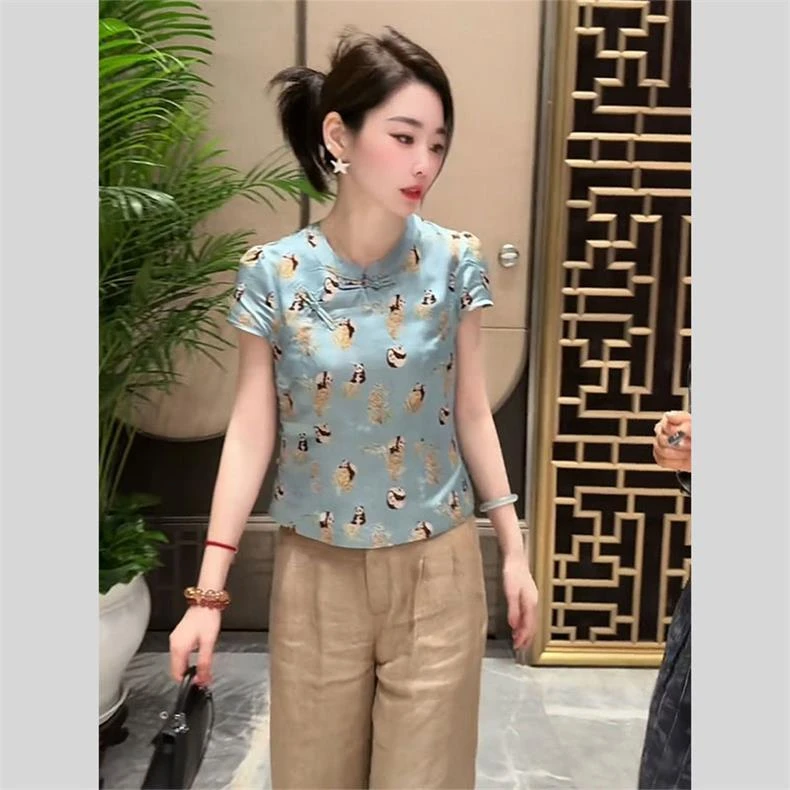 新中式国风女装知性风盘扣上衣2025夏季新款复古洋气衣服唐装衬衫