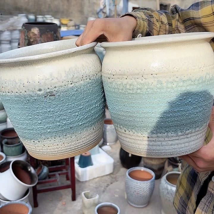 紫砂茶碗蓝泡泡口径两个20*20