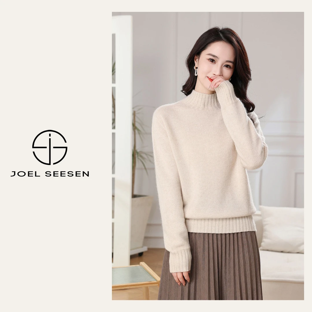 秋冬加厚1OO山羊绒休闲宽松半高领羊绒衫23252