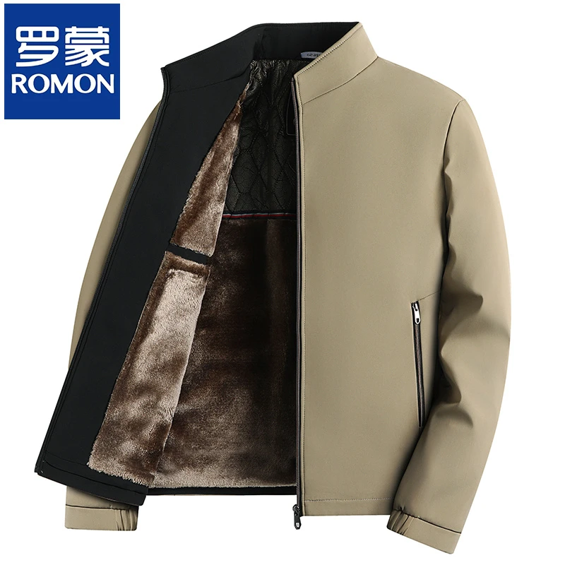 罗蒙秋冬季新款休闲男士夹克商务轻奢立领棉衣加绒加厚中老年外套