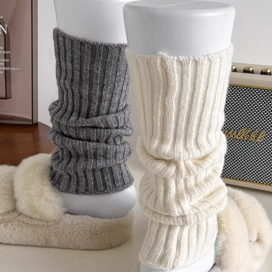 双针日系袜套袜子女秋冬保暖灰色针织腿套jk中长筒堆堆袜配雪地
