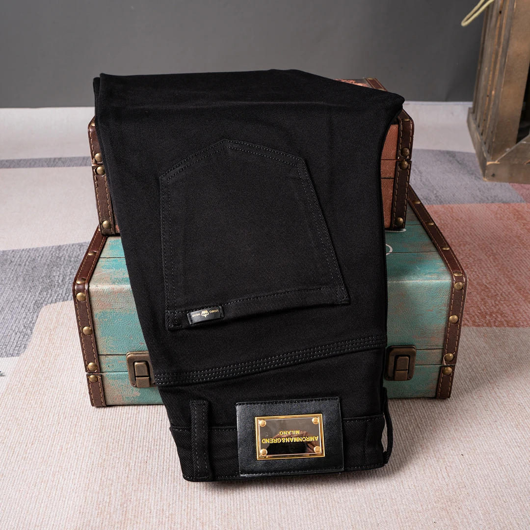 蒙鲁巴恩潮牌新款男士牛仔裤黑色百搭弹力修身小直筒长裤春秋潮流