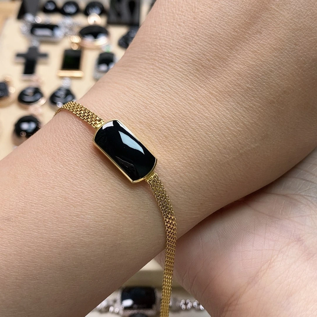 翡翠手链18K金镶嵌墨翠