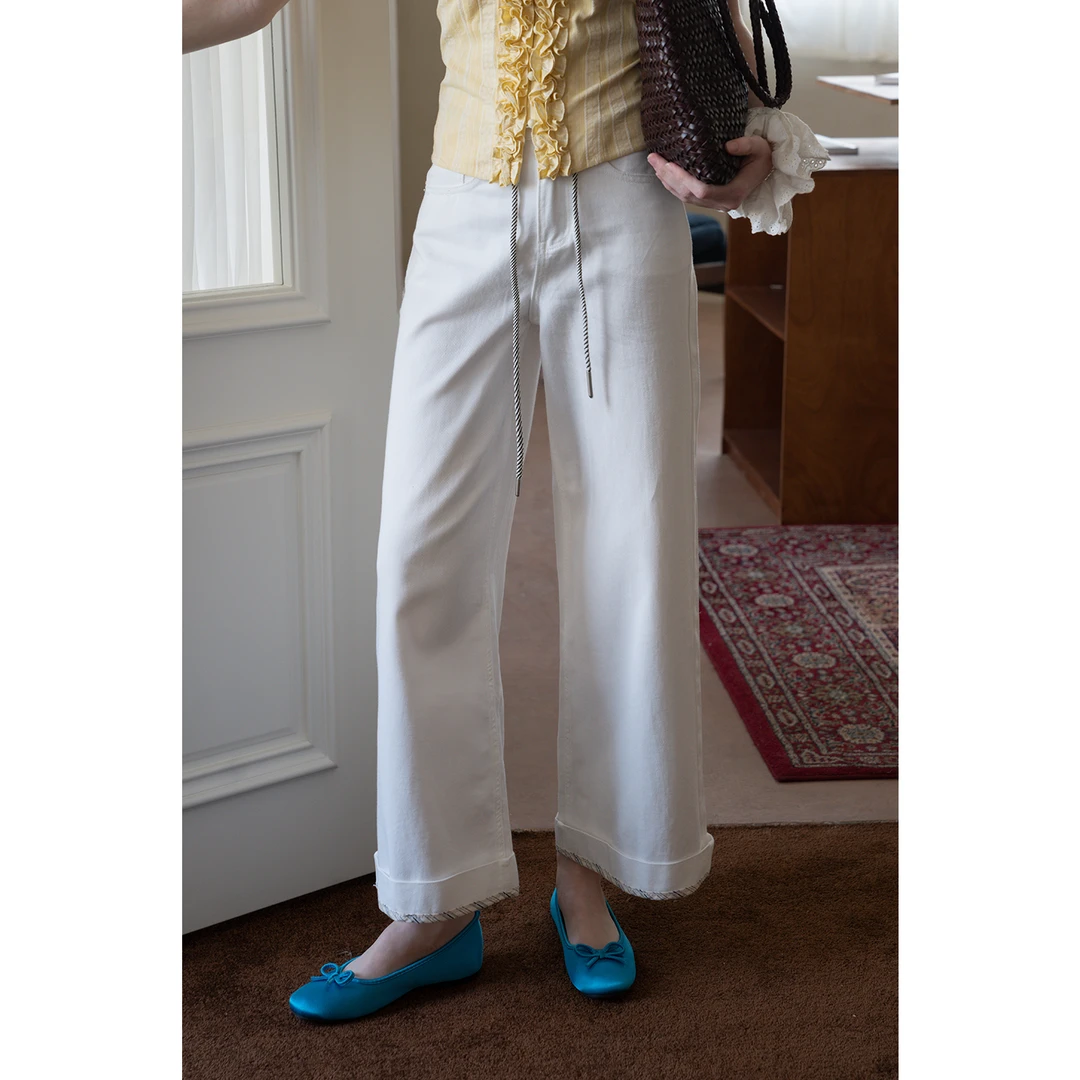 EGGKA【现现】宽松阔腿卷边百搭牛仔裤（配腰绳）E25B1021AF