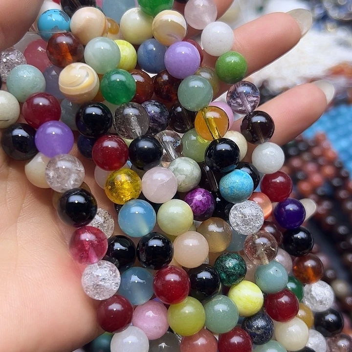 玛瑙/玉髓未镶嵌珠宝半成品T486  10m天然多宝圆珠一条