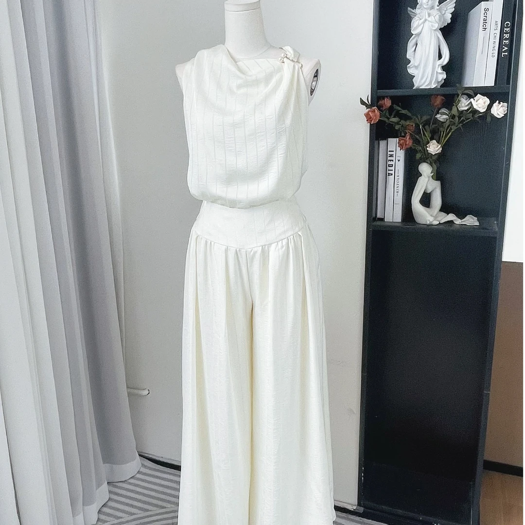 拉夏贝尔2025年夏季新款休闲百搭气质长袖上衣+阔腿裤 14136 JCK