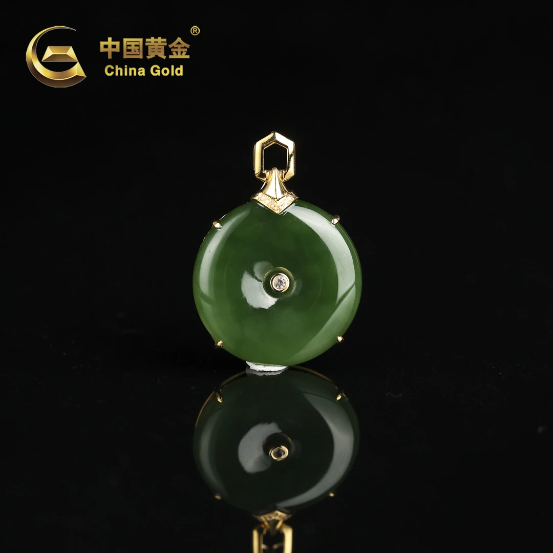 【中国黄金】月澜 | 和田玉*吊坠*18k金镶嵌-D9424-Y
