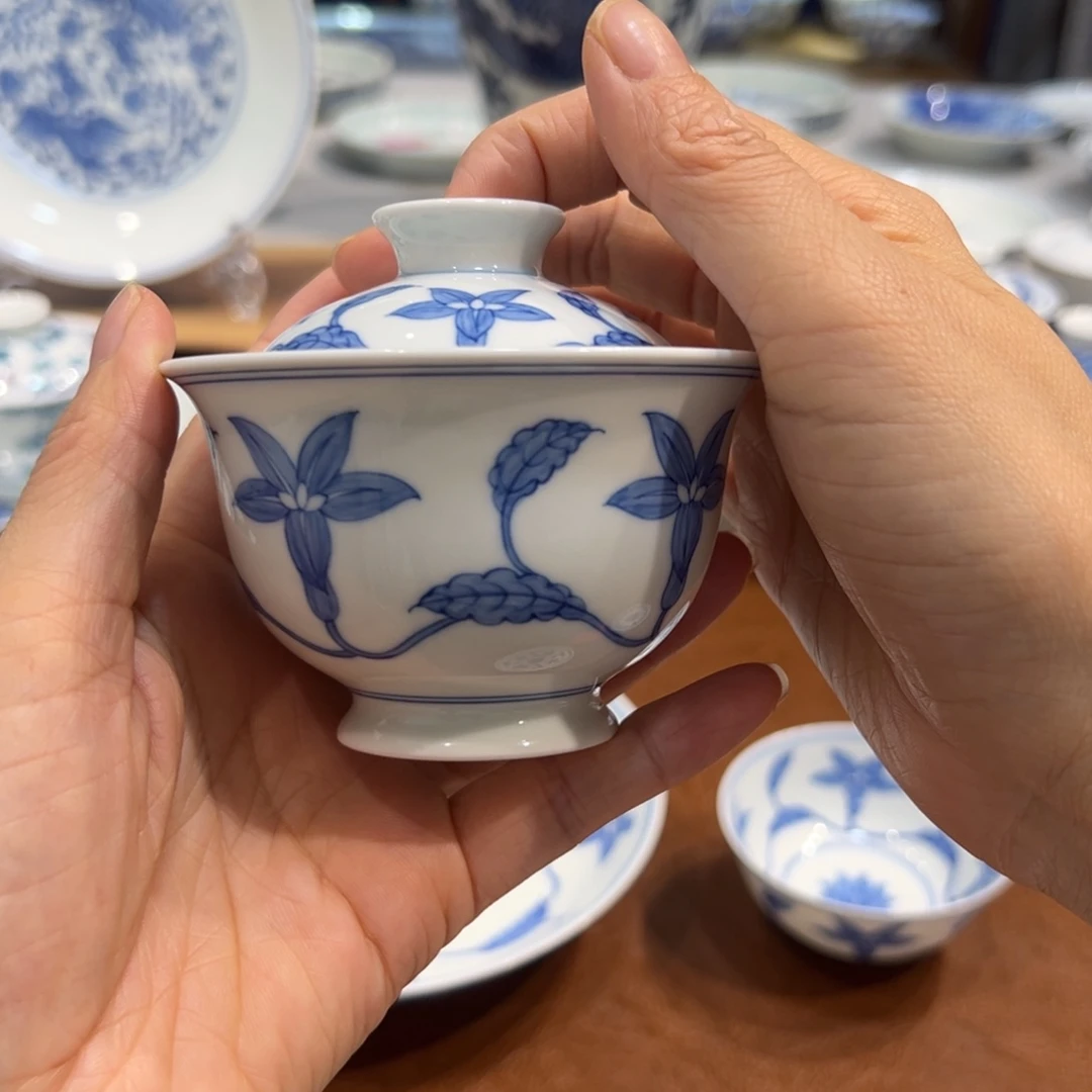 盖碗青花栀子花卉盖碗120毫升