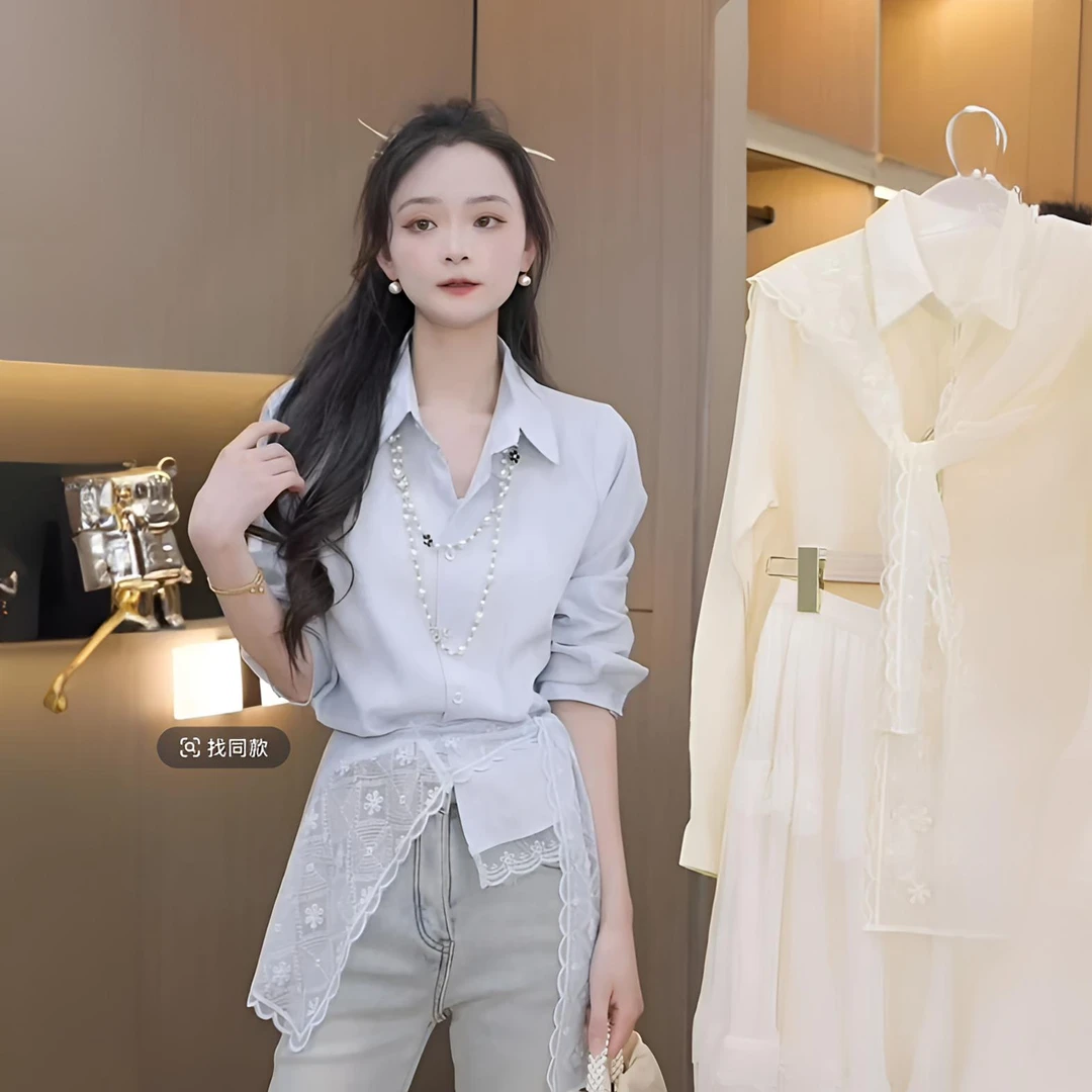 蕾丝衬衫+披肩2025春季新款时尚设计感秀气减龄休闲长袖衬衣上衣