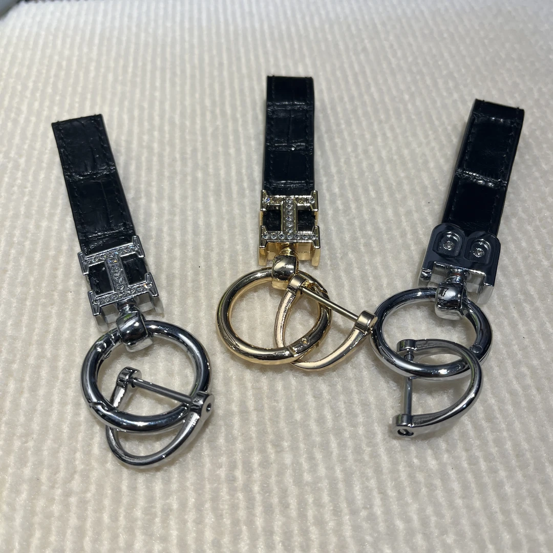 【HILROK】真鳄鱼皮车钥匙扣D型旋转解锁内里牛皮双层缝合钥匙扣