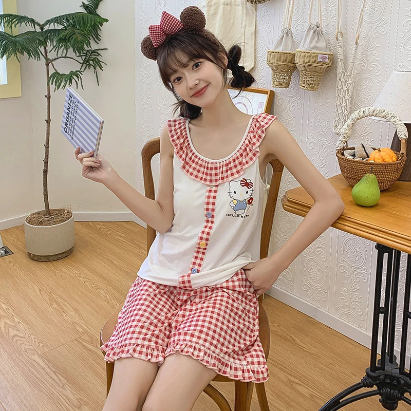 2025新款睡衣女大学生夏季莫代尔带胸垫背心短裤两件套夏天家居服