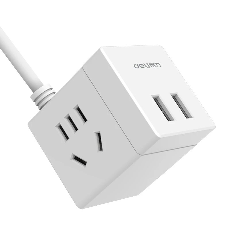 得力33628插座_2组+2U_1.5米_彩盒装