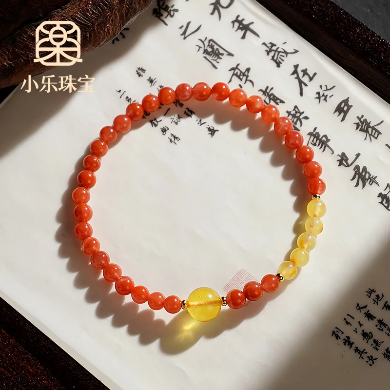 原创百搭单圈南红蜜蜡复古高贵感女式手链多样性发一-10155
