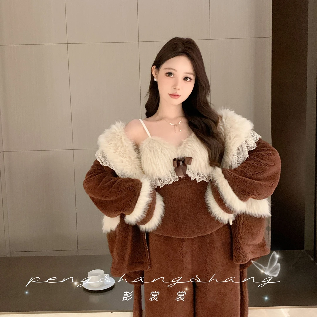 彭裳裳【茶语轻歌】冬装上新女士潮流保暖绒加厚睡衣舒适百搭居家服