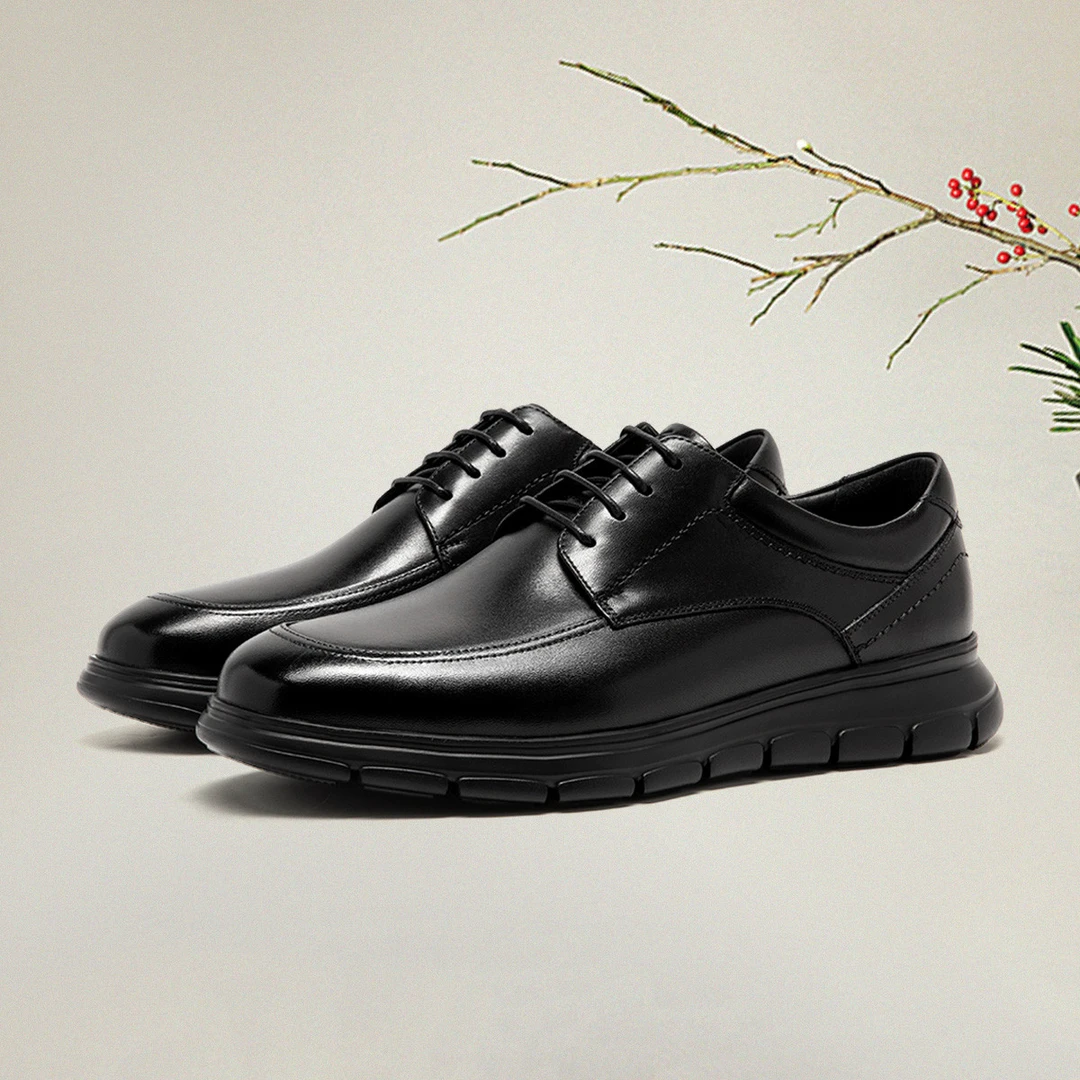 沙驰【头层牛皮】简约舒适软底休闲皮鞋男商务通勤男士皮鞋