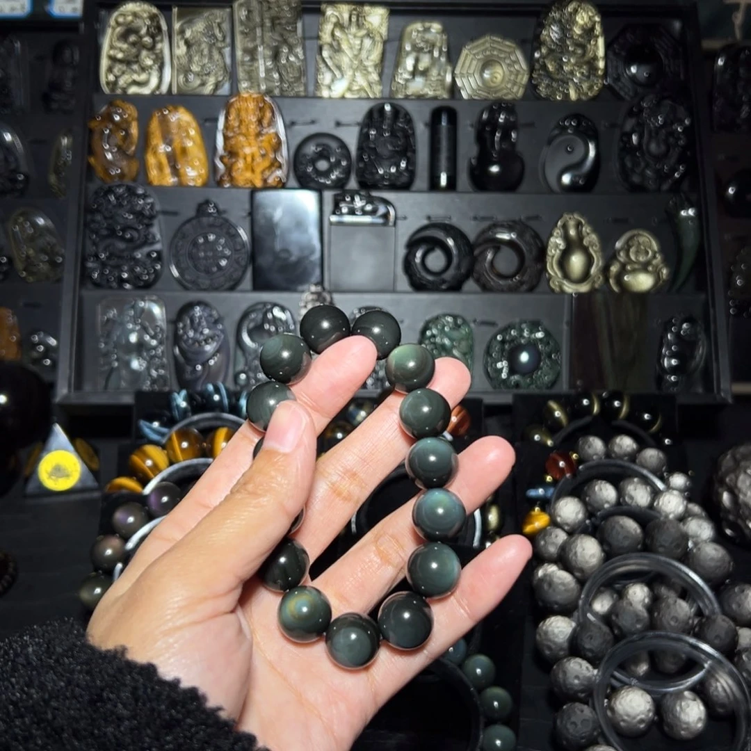 。***。黑曜岩未镶嵌手链