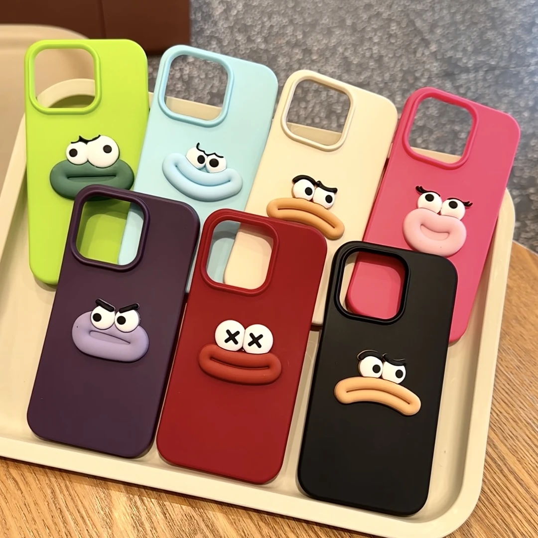 雅天立彩色立体搞怪表情适用iPhone15promax苹果16手机壳13软壳14