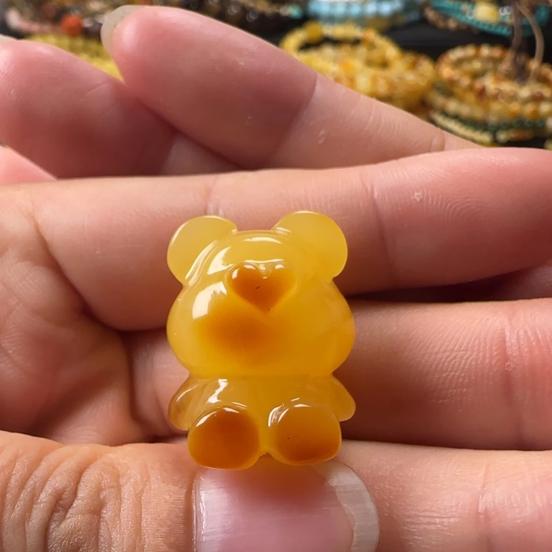 蜜蜡未镶嵌颈饰蜜蜡俏色小熊吊坠（打孔不退换）