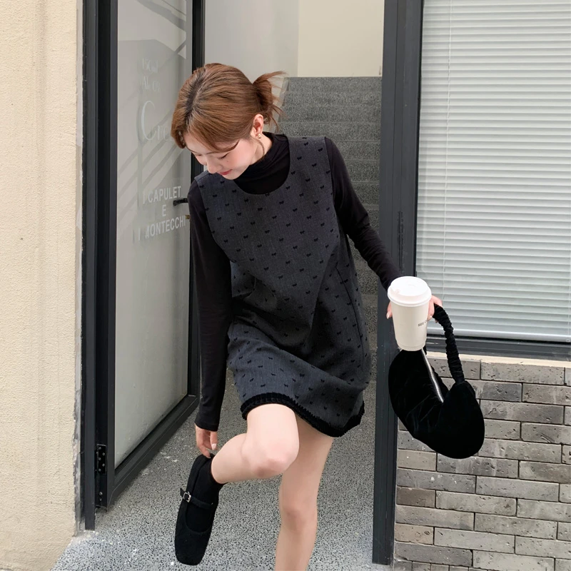 韩系穿搭打底衫背心裙套装女2025春秋新款复古松弛感慵懒风两件套