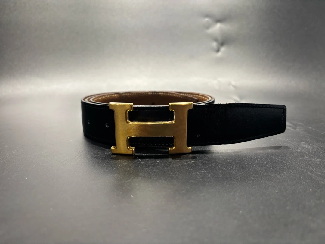 99新 Hermes/爱马仕 黑金H扣腰带/尺码90/0277