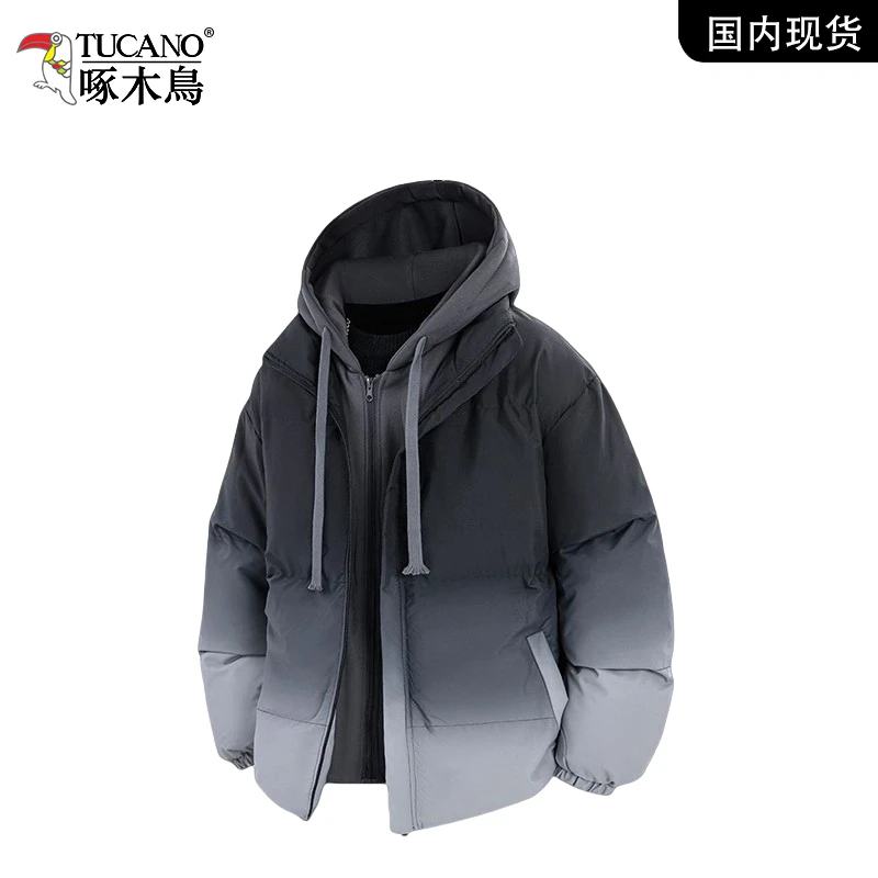 啄木鸟高品质情侣款棉服2025冬季新款加厚保暖渐变情侣棉衣外套男