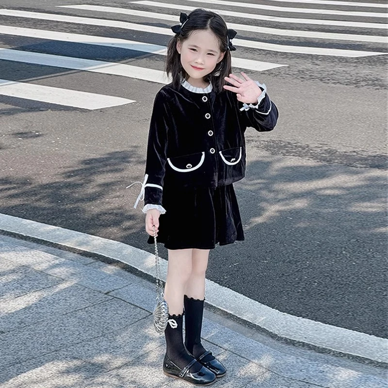 女童小香风套装2025春装新款公主风女孩春秋款套裙长袖洋气两件套