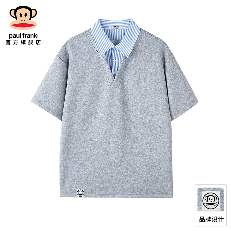 PaulFrank/大嘴猴假两件短袖POLO衫男士夏季新款潮流休闲宽松上衣