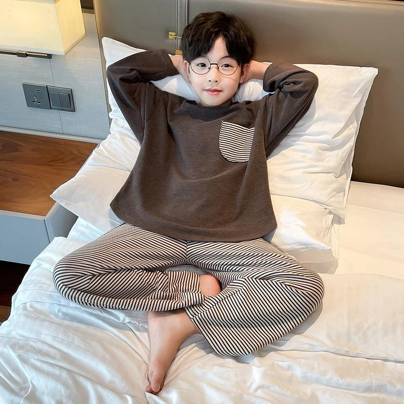 范哲萨男童德绒睡衣春秋款2025新款秋季儿童家居服青少年男孩居家