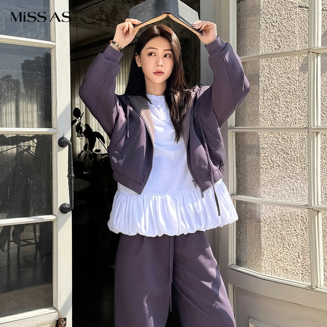 【YOEYYOU】简约时尚短款宽松长袖拉链连帽卫衣外套25秋冬潮牌新款